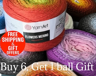 Colorful Cake Yarn, YarnArt Flowers Merino, 25% Wool Yarn, Merino Yarn Flowers, Rainbow Merino Yarn,Gradient Yarn Wool, Blanket, Shawl Yarns