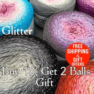 Glitter Cotton Yarn, If You buy 10 balls, Get 2 balls Gift. Yarnart flowers moonlight, glitter yarn, ombre  yarn, 8.82 oz, 1093 yard