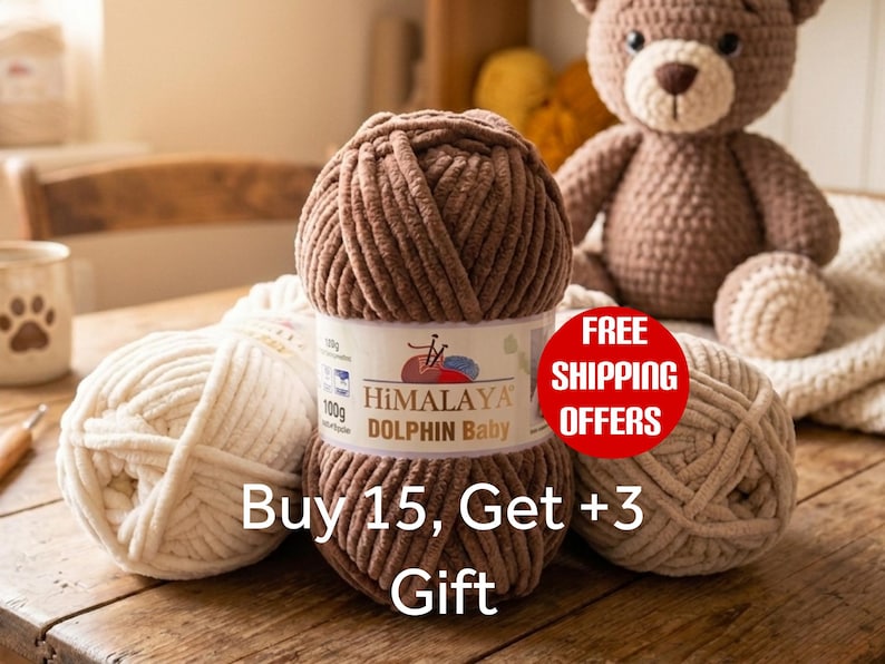Himalaya Dolphin Chenille Velvet Yarn, Soft Amigurumi Yarn, Bulky Velvet Yarn, Teddy bear yarn, Animal Plushie Toy yarn, velour blanket yarn image 1