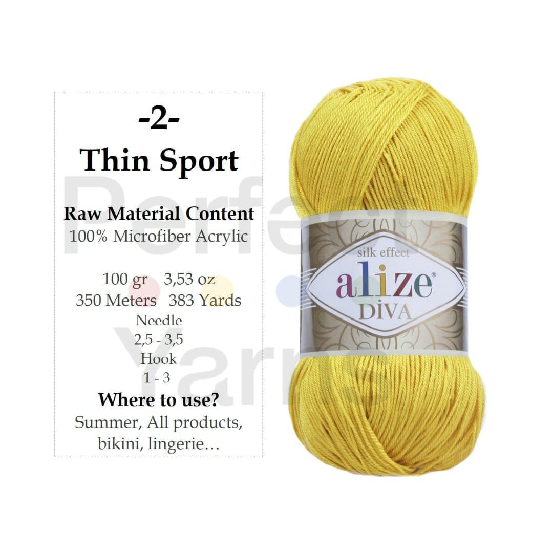 Alize Diva Silk Effect 100% Microfiber Acrylic Yarn 1 Ball Skeins 100gr 383yds Color (1 - Cream)