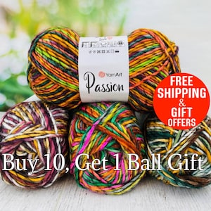 Multicolor Knitting Yarn, Yarnart Passion Yarn, Acrylic Yarn, Soft Winter Yarn, 20% Wool Yarn, Blanket Yarn, Cardigan Yarn, 100gr, 200m