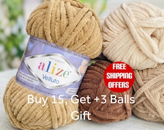 Super Bulky Chenille Chunky Yarn, Alize Velluto Yarn Plush Crochet, Thick Blankets, Cozy Toys, and DIY Projects Bulky Yarn