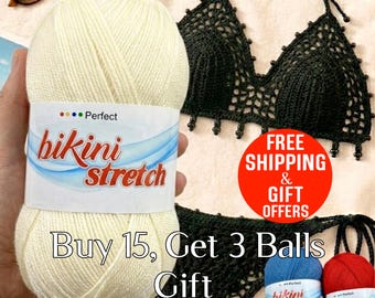 Crochet Bikini Stretch yarns, bikini yarn, Beach crochet yarn, 400 meters, Summer acrylic yarn, Summer clothes yarn, crop top pattern