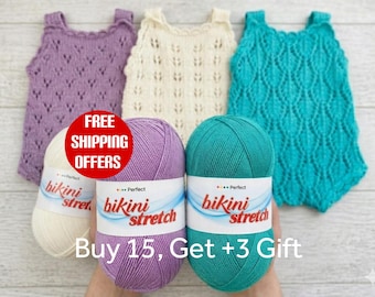 Crochet Bikini Stretch yarns, bikini yarn, Beach crochet yarn, 400 meters, Summer acrylic yarn, Summer clothes yarn, crop top pattern
