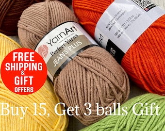 Jeans plus Amigurumi yarn, Yarnart Cotton Yarn, Knitting Yarn, crochet, Soft yarn, Baby Yarns, blanket pattern, Thick amigurumi Cotton yarn,