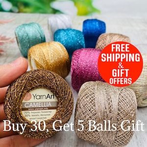 Yarnart Camellia, Metallic Polyester yarn, Crochet yarn, Embroidery thread, Summer yarn, Hand knit yarn, Fantasy yarn, Shinning Lace yarn