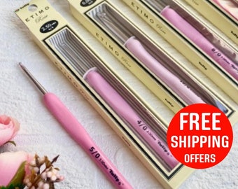 Tulip Etimo Rose Crochet Hook, Pink Tulip, Pink Soft Grip Crochet hook, Ergonomic Cushion hook, Crochet hook, 2.00 mm, 2.20 mm, 2.50 mm