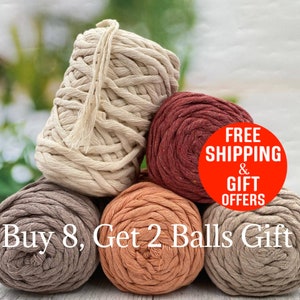 May include: An assortment of macrame cotton rope in various colors, including beige, brown, and rust. The image features several spools of rope, with the text "Buy 8, Get 2 Balls Gift".