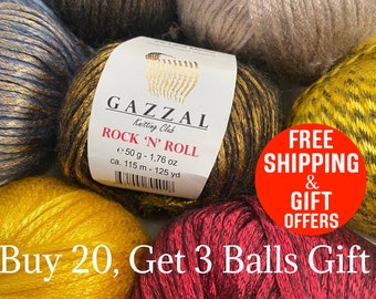 Shiny Wool Yarn, Gazzal RocknRoll Yarn, Brocade, Metallic, Lurex, Soft, Metal, Silver, Gold, Brilliant, New Year, Glitter, Winter yarns