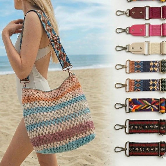 Strong Boho Replacement Bag Strap with Swivel Snap Hooks Adjustable Crossbody Shoulder Strap, Ethnic Summer  Quick-Change Accessory strap