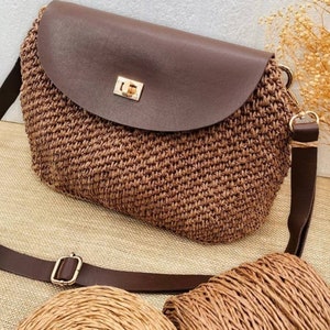 Saddle bag crochet, crochet purse bag, crochet shoulder bag, faux leather set, crochet handmade bag, cover bag, sleeve bag, bag supplies image 6