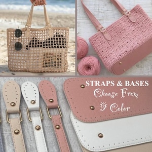 Vegan Leather Bag Straps and Bottom DIY Summer Beach Bag Kit 9 Colors Faux Leather Shoulder Bag Set Handmade Supplies for Crochet Handbags