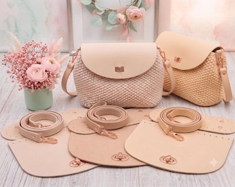 DIY Crochet Saddle Bag Leather Kit - 3 Piece Set: Leather Flap with Clasp, Strap, and Bottom - Faux Leather Accessories - Leather Parts Only