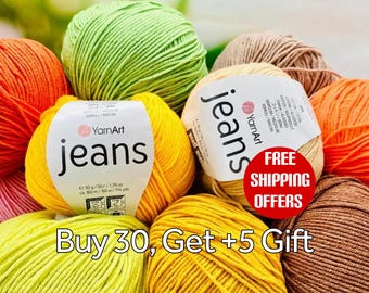 Hilo YarnArt Jeans, hilo de algodón suave para amigurumi, hilo Yarnart de 4 cabos, 70 colores disponibles, hilo para muñecos amigurumi hechos a mano, fibra acrílica de algodón
