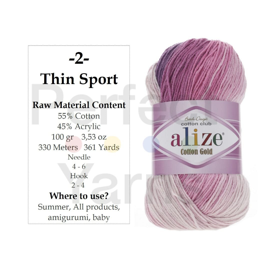 Alize Cotton Gold Batik Yarn, 55% Cotton 45 Acrylic, 100 Grams, 330meters,  Multicolor Yarn, Yarn Amigurumi, Yarn Animal, Yarn Art 