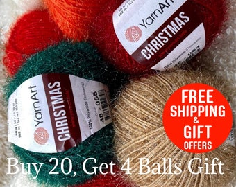 YarnArt Christmas Yarn: Sparkly Metallic Eyelash Yarn