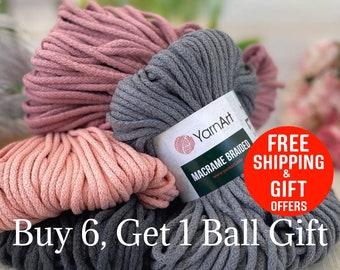 4mm Braided Macrame Cord: 55% Cotton Polyester Yarn - 67m