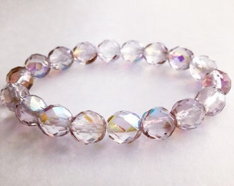 Lavender Bracelet, Glass Bead Bracelet, Czech Glass Jewelry, Handcrafted Bracelet, Gift for Her, Best Friends Gift, Beaded Bracelet