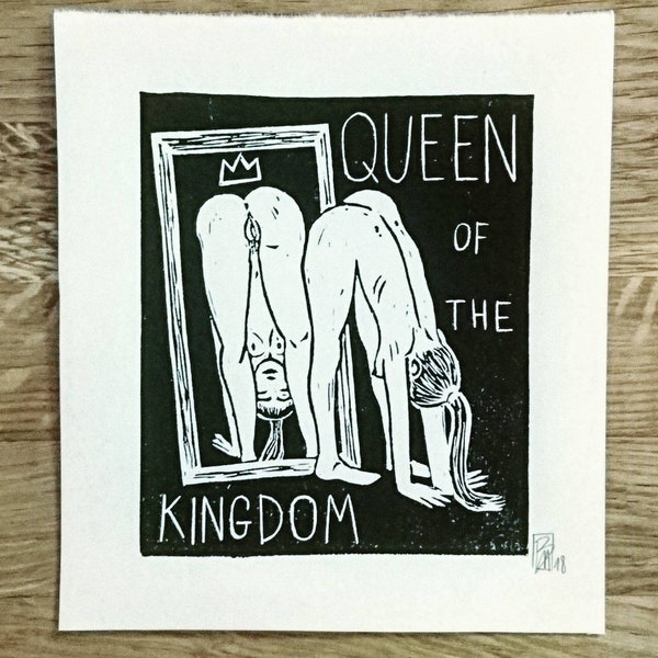 Originele illustratie / linogravure - Koningin van het koninkrijk