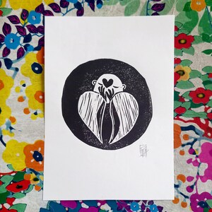 LOV  Illustration originale gravure estampe, bisou amour
