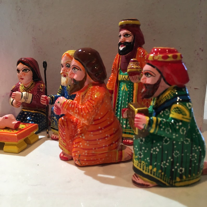 Large handmade 13 piece boxed nativity set from India Etsy