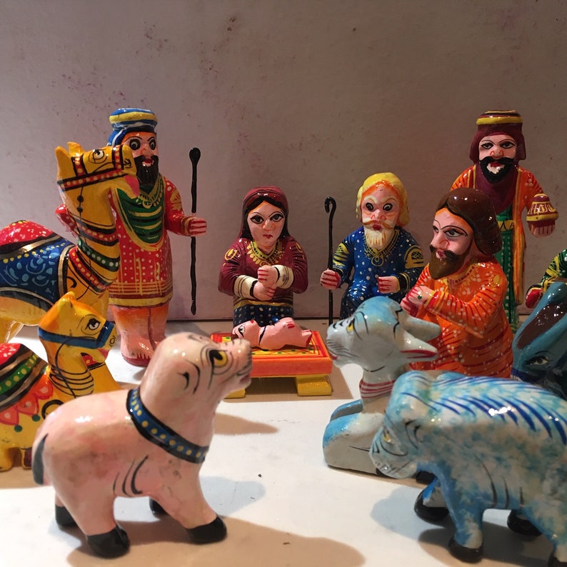 Large handmade 13 piece boxed nativity set from India Etsy