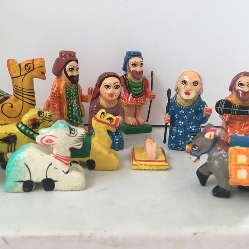 Wonderful Hand Carved and Brightly Painted Nativity Set From Etsy