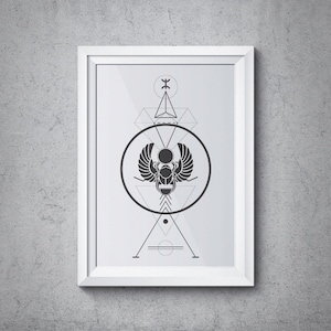 Sacred Geometry Scarab Beetle Print, Modern Abstract Triangle Design, Wall Art Instant Download Geometry Sg-01