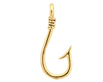 14K Yellow Gold Pendant Charm Fishing Hook Pendant for Charm Bracelet or Necklace Animal all genders