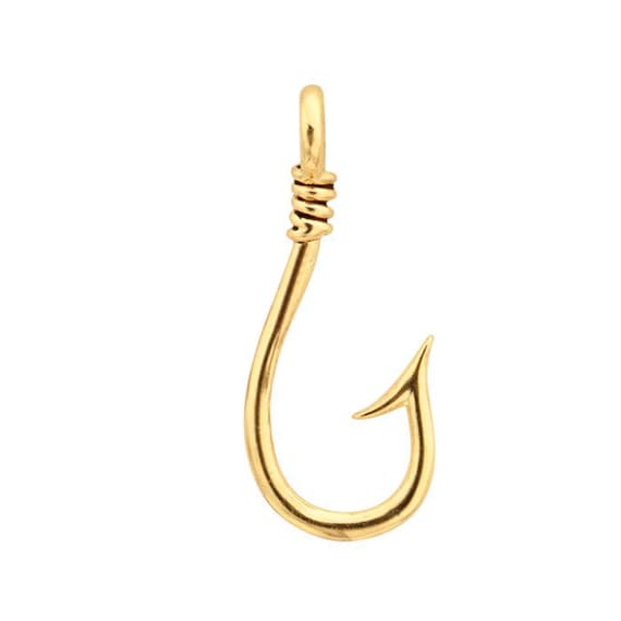 14K Yellow Gold Pendant Charm Fishing Hook Pendant for Charm