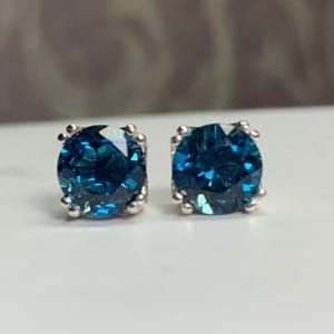 Round Natural London Blue Topaz Set in 925 Sterling Silver Double Prong Filigree Stud Earrings 4mm 5mm 6mm 8mm Screw-back or Push-back posts