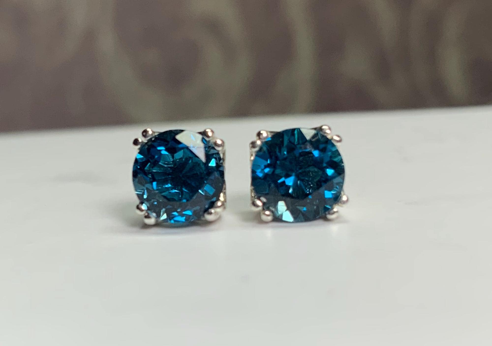 Handmade London Blue Topaz & Sterling Silver Drop Earrings - 1.20 Inches, 925 Silver, Hook