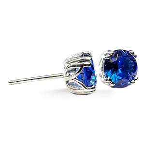 Round Cut Sapphire Blue Spinel Set in Sterling Silver Filigree Stud Earrings 4mm 5mm 6mm 8mm Pushback or Screw-back Sustainable Gemstones