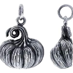 Sterling Silver 3D Pumpkin Charm or Pendant Halloween Garden Nature Lover