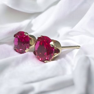 Round Lab-Grown Ruby 14K Yellow Gold Stud Earrings: Classic Setting, Sustainable Gemstone