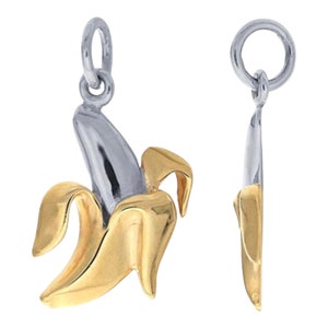 Yellow Peeled Banana Charm: Sterling Silver & Bronze Unisex