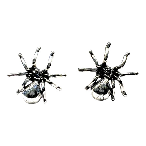 Sterling Silver Spider Stud Earrings: Oxidized Insect Jewelry