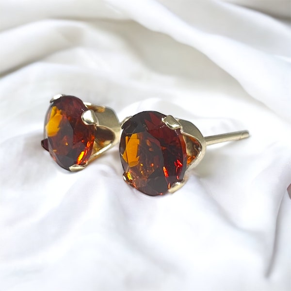 Round Natural Fire Citrine Set in 14K Yellow Gold Four Prong Stud Earrings 3mm 4mm 5mm Unisex