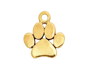 14K Yellow Gold Pendant Charm Paw-Print Pendant for Charm Bracelet or Necklace Animal all genders