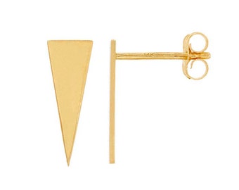 14K Yellow Gold Long Triangle Post Earrings Geometric Shapes Birthday Anniversary Bridal Gift