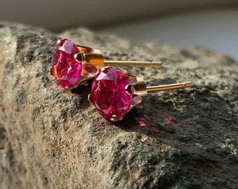 14K Yellow Gold Stud Earrings Ruby Earrings 3mm 4mm 5mm Four Prong Setting July Birthstone Gemstone Earrings All Genders