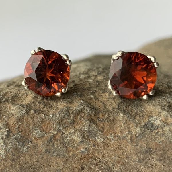 Round Natural Fire Citrine Set in Sterling Silver Filigree Stud Earrings Multiple Sizes 4mm 5mm Pushback or Screwback