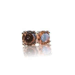 Round Champagne Cubic Zirconia set in 925 SS Double-Prong Filigree Stud Earrings with Pushback or Screwback 4mm 5mm 6mm 8mm
