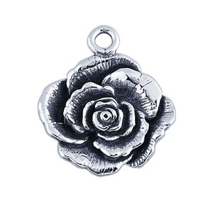 Sterling Silver Rose Blossom Charm or Pendant Comes with Jumpring