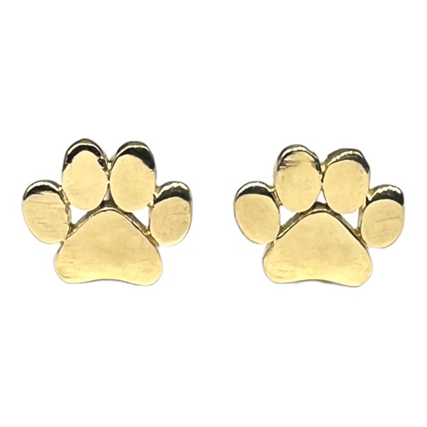 14k Yellow Gold Paw-Print Stud Earrings Animal Gold Stud Earrings Single or a Pair