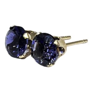 14K Yellow Gold Stud Earrings Natural Iolite Stud Earrings Four Prong Setting Gemstone 3mm 4mm 5mm Earrings Unisex