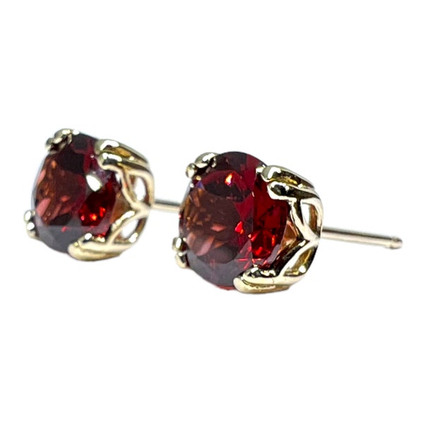 14K Yellow Gold Filigree Stud Earrings Natural Red Garnet Earrings 4mm 5mm 6mm 8mm Double Prong Setting Gemstone Earrings All Genders