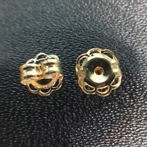 Gold Earrings Backs 14K Yellow Gold Earring Backs .031 Filigree Flower Pattern Approx. 5mm Diameter Friction Nut