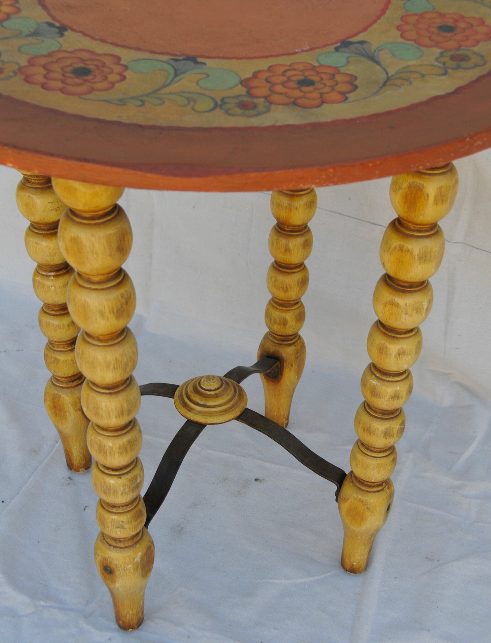Monterey Tall Accent Table Floral Painted Carved Legs Etsy