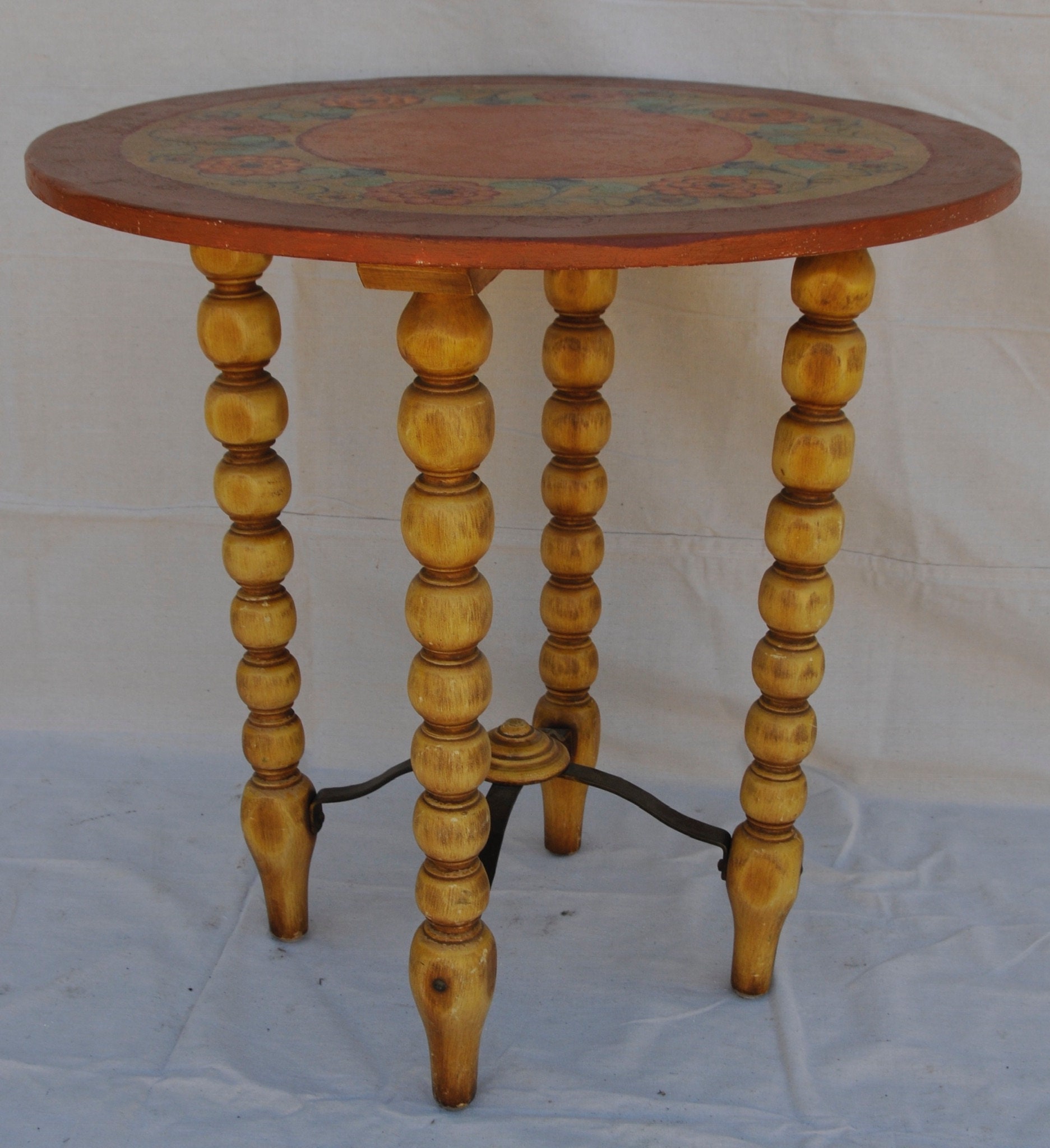 Monterey Tall Accent Table Floral Painted Carved Legs Etsy